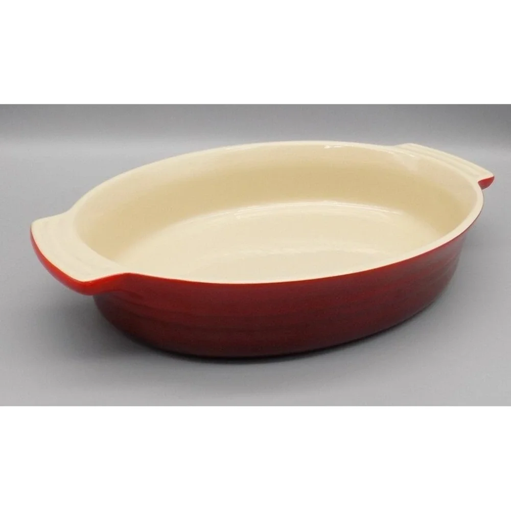 Le Creuset Au Gratin Baking Dish Cerise Red Stoneware Casserole 12 1/2